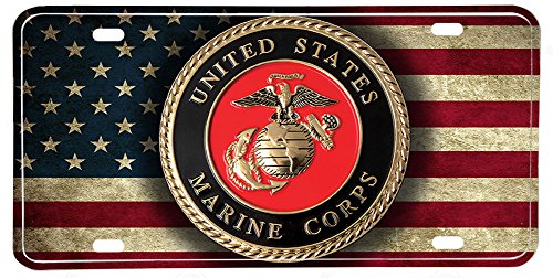 Distressed American Flag US Marine Corps Emblem License plate