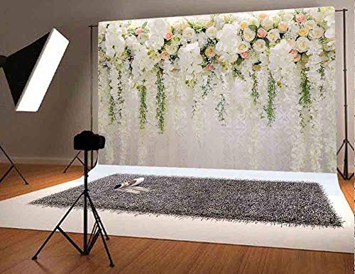 Fanghui 7x5FT 3D Rose Floral Photography Backdrops Wedding Bridal Shower Flowers Photo Booth Background Dessert Table Party Decoration Supplies Studio Props Vinyl Banner