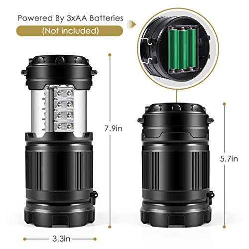Camping Lantern, 2 Pack Portable LED Flashlights for Camping, Hiking, Reading, Hurricane, Power Outage (2PACK)