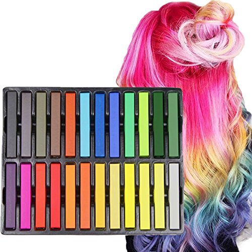 Hair Chalk Set, Kyerivs 24 Color Temporary Hair Pastels For Kids Hair Dyeing Party and Cosplay DIY, Works on All Hair Colors (24 pcs)
