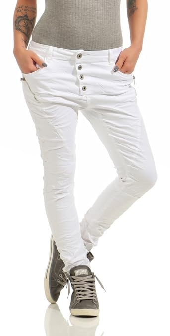 Fashion4Young 11424 LEXXURY Damen Jeans Röhrenjeans Hose Boyfriend Baggy Haremscut Damenjeans Slim-Fit