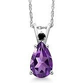 Gem Stone King 14K White Gold Purple Amethyst and Black Diamond Pendant Necklace for Women | 1.76 Cttw | Gemstone February Birthstone | Pear Shape 10X7MM | With 18 Inch Chain