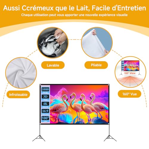 VISULAPEX 100 Inch Portable Projector Screen 16:9 4K HD Foldable Projector Screen with Carry Bag for Indoor Home Cinema Garden Cinema