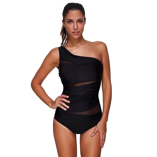 FeelinGirl Monokini Bikini Retro Badeanzug Einteiler Tankini Bademode Badeanzug One Shoulder Swimwear Swimsuit