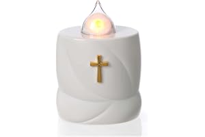 Lumada Electric Candle, White with Cross and Yellow Flame