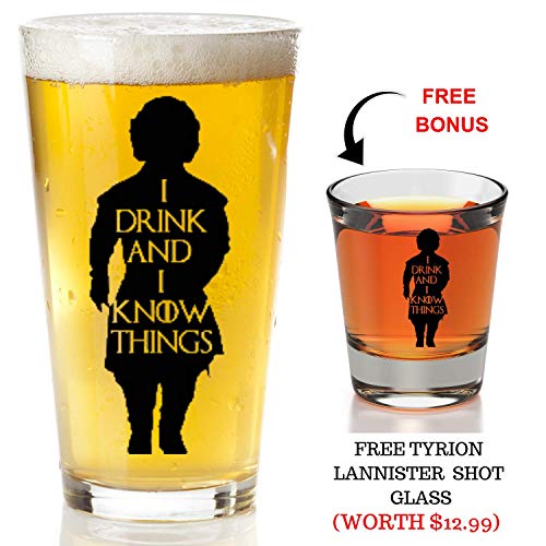 I Drink And I Know Things Beer Glass With Complimentary Shot Glass - Game Of Thrones Merchandise | T - //coolthings.us
