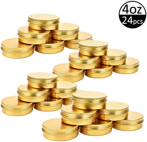 TMO 4 oz. Tin Cans 4 oz Screw Top Containers Aluminum Round Steel Tin Cans Travel Tins Storage Jar Food Tins Containers Metal Tins with Lids,Gold(24 Pack)