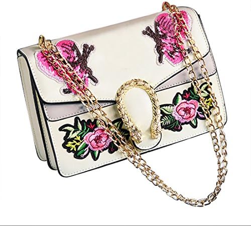 REAO Floral Crossbody Bags for Women Leather Shoulder Bag Fashion Single Messenger Bag Handbags with Flower Design (Beige)