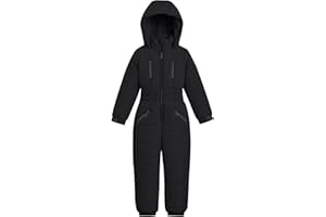 Hooded Ski Jumpsuit for Girls Boys Full Zip One Piece Quilted Snowsuit Teens Kids Elastic Cuffs Winter Warm Onesie Outerwear