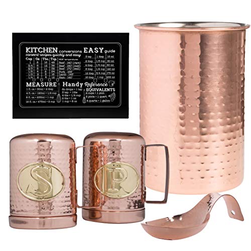 Hammered Copper Kitchen Utensil Holder, Spoon Rest, Salt And Pepper