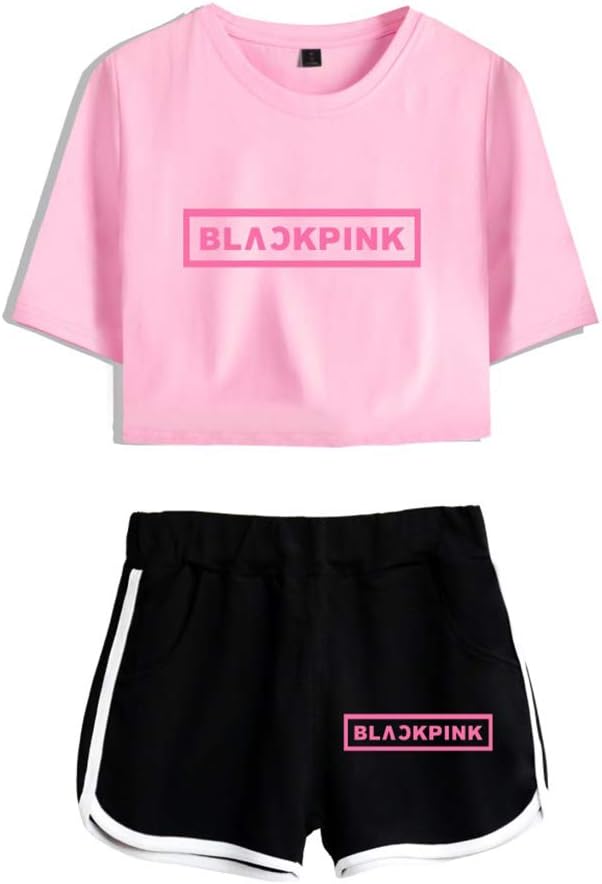NCTCITY T-Shirt Tracksuits Summer Printed Two Pieces Sets Sport Short Sleeve Crop Tops and Shorts Set JISOO Jennie ROSÉ Lisa