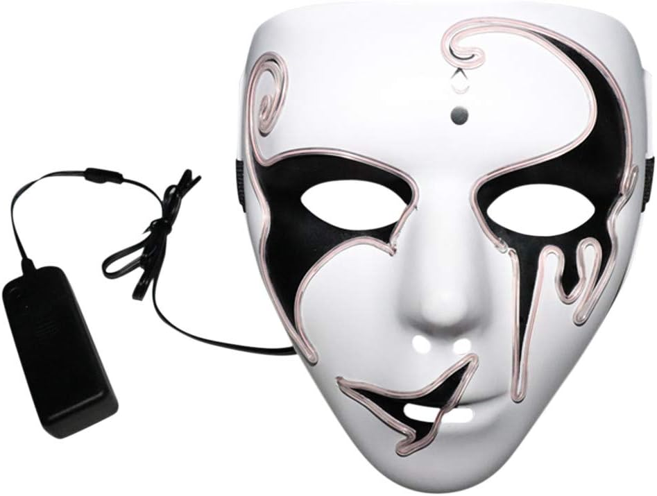 Wanshop Halloween Mask Halloween Scary Mask LED Light Up Mask for Costume Party Festival Cosplay Costume Supplies Party Masks Glow In Dark (White)
