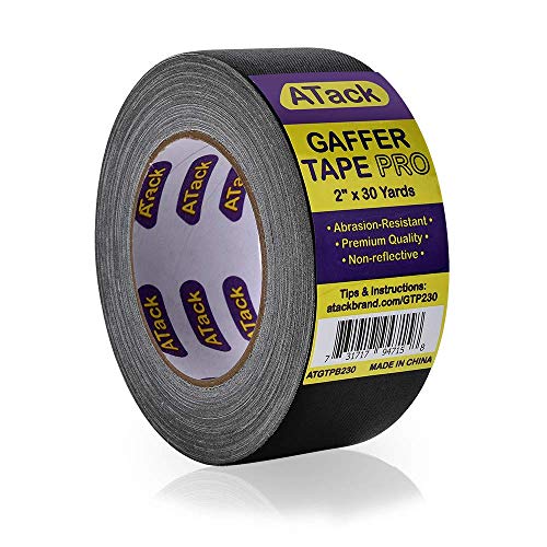 ATack Gaffer Tape Pro, Black, 2-Inches X 30 Yards- Premium Grade and Easy Tear Matte Black Gaff Main Stage Tape for Photographers, Interior Designers and Professionals