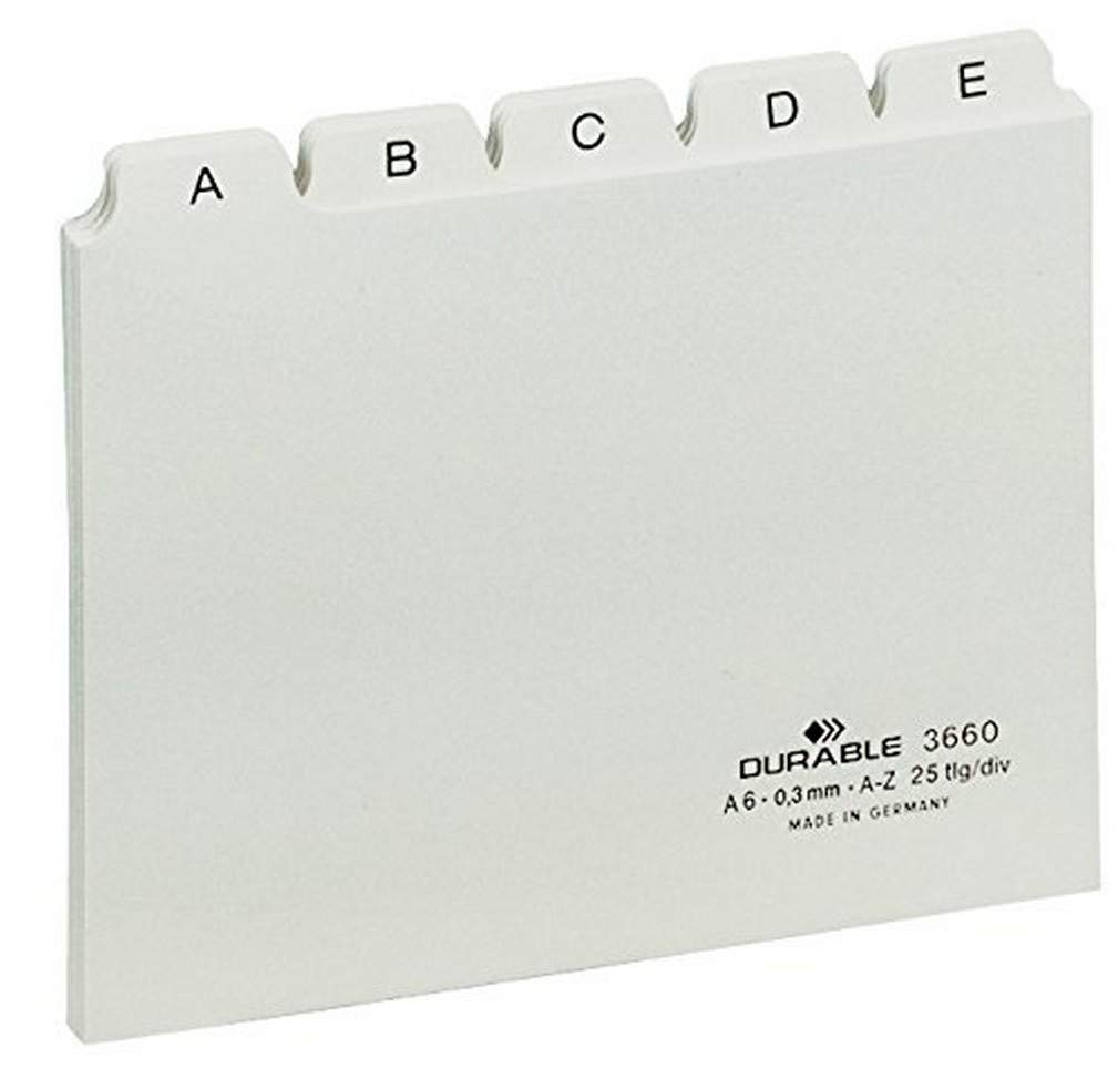 Durable A6 Index Card Set | Includes Printed A-Z Tabs | White | Made of Strong PVC | Perfect for Organising Documents | Pack of 1