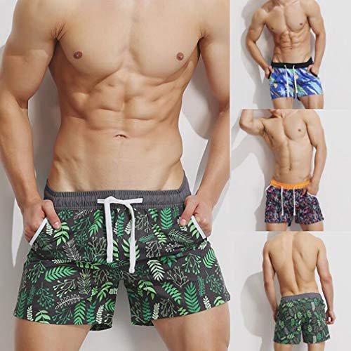 Men Shorts Print Swimming Trunks Quick Dry Beach Surfing Running Sports Summer Casual Pants (Green,M) - Thumbnail 2