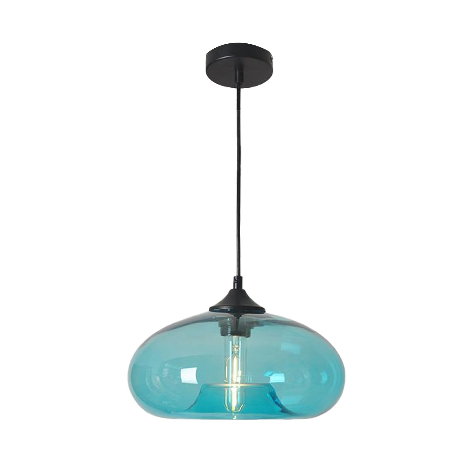 Tropibed Industrial Pendant Light, Colorful Glass Pendant Lighting Fixtures for Kitchen Island Farmhouse Creative Glass Pendant Light Shade Vintage Lamp Retro Ceiling Hanging Lamp (Blue)