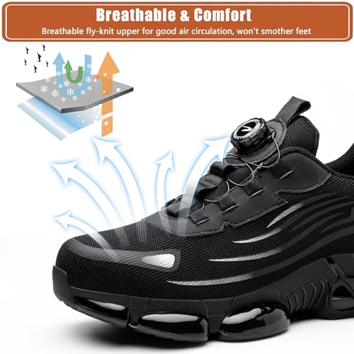 OBIDER Safety Trainers, Safety Shoes Men Women, Comfortable Lightweight Work Shoes, Upgraded Swivel Buckle Shoelaces, Non Slip Work Trainers with Air Cushion