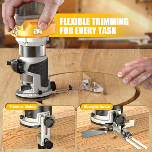 MtiolHig 30,000 RPM Compact Router compatible with DeWalt 20V, 6 Variable Speeds Cordless Router Tool for Woodworking, 800W Fixed Base Wood Router with Trim Router Bits, Edge & Roller Guide, Tool Only