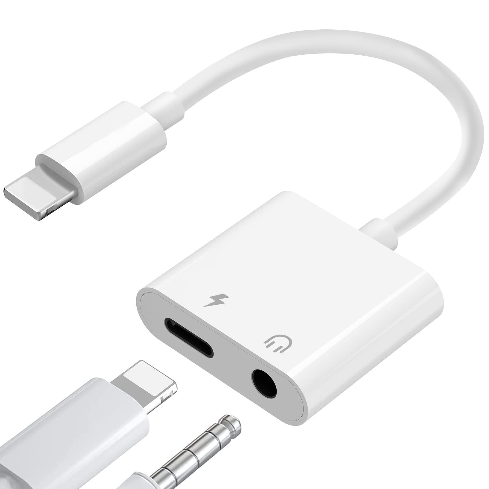 Loydia [Apple MFi Certified] Headphone Adapter for iPhone/iPad, Lightning to 3.5mm Headphone Jack adapter, 2-in-1 Charger and 3.5mm Aux Audio Converter Adapter for iPhone 14/13/12/11/XS/XR/X/8/iPad