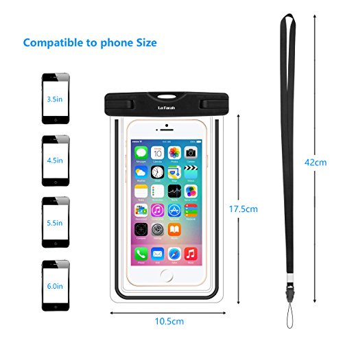 La Farah Waterproof Phone Pouch, Waterproof Phone Bag With Lanyard For Kayaking Skiing Sledding Boating Surfing For iPhone 8 8 Plus 7 7 Plus 6 6S Plus SE Samsung Galaxy S9 S8 S7 S6 Moto G4 G5-Black