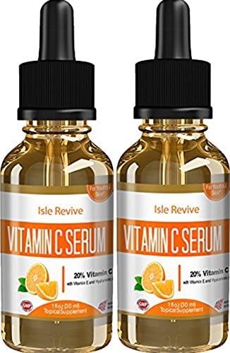Vitamin C Serum for Face with Hyaluronic Acid - Topical Anti-Aging Facial Skin Care Solution Best for Repairing Sun Damage Age Spots Dark Circles Under Eyes Acne Wrinkles and Fine Lines 2 Bottles 1 OZ