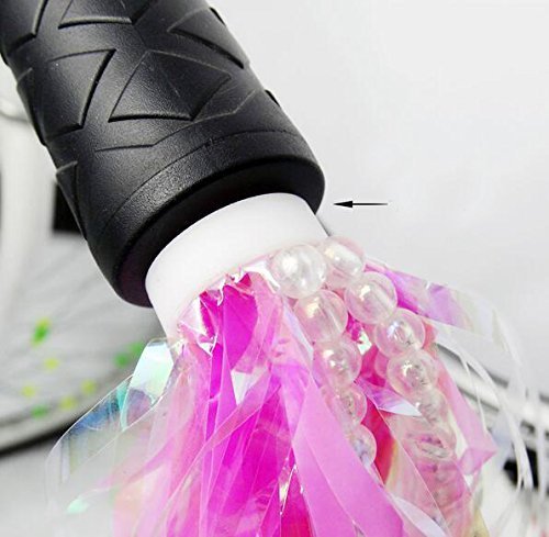 VASANA 1Pair Unisex Kid's Bicycle Scooter Streamers Colorful Handlebar Pom-pom Ribbon Tassel with Bead Design Bike Carrier Decoration Accessories Best Xmas Gift for Girls and Boys Bike Decor Pink - Thumbnail 4