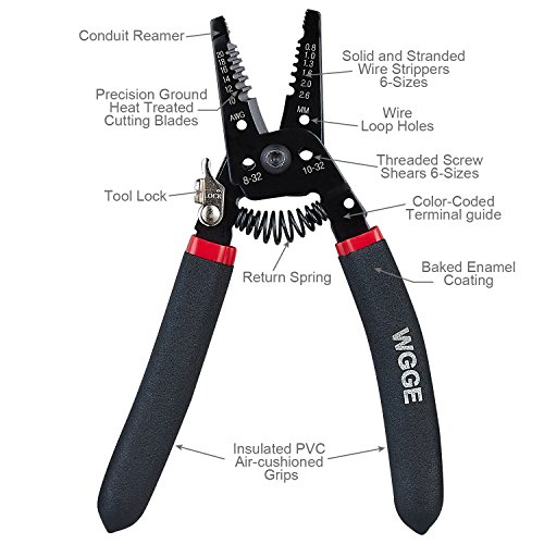 WGGE WG-013 Wire Stripper and Cutter 7'',Cuts, strips wire and loops 10-20 AWG Solid and (0.8-2.6mm) Stranded - Thumbnail 4