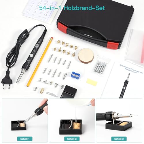 Pyrography Burner & Pyrography Soldering Iron Set - 54-in-1 Wood Burner for Engraving, 60 W, 200-480 °C, Brennpeter for Wood, Engraving Device, Burning Pen - Ideal for Professionals & Hobbies