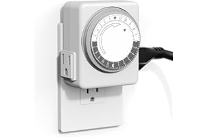 HBN Outlet Timer for Electrical Outlets Indoor, 24 Hour Mechanical Light Timers for Lamps, Dual 3-Prong Plug-in Outlets, 15-Minute Intervals, Heavy Duty Daily Cycle, 1 Pack