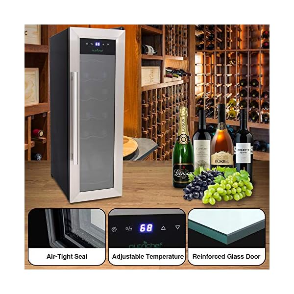 12-Bottle-Wine-Cooler-Refrigerator-White-Red-Wine-Fridge-Chiller-Countertop-Wine-Cooler-Freestanding-Compact-Mini-Wine-Fridge-12-Bottle-wDigital-Control-Stainless-Steel-Door-NutriChef-PKCWC12
