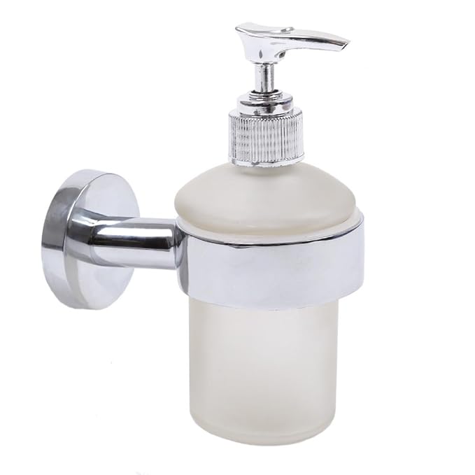 Wall Mounted Bathroom Frosted Glass Soap Dispenser & Holder Chrome