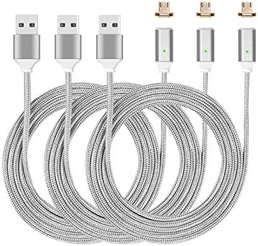 Hyranger 3pcs 2nd Generation Micro USB Magnetic Cable 3Feet/1meter Nylon Braided Data Sync Charger Cord for Samsung Galaxy Note LG G4 G3 Google Blackberry(silver)