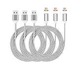 Hyranger 3pcs 2nd Generation Micro USB Magnetic Cable 3Feet/1meter Nylon Braided Data Sync Charger Cord for Samsung Galaxy Note LG G4 G3 Google Blackberry(silver)