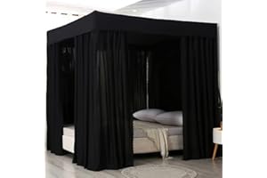 Ciel de lit à poteau avec quatre coins, rideaux résistants à la lumière, auvent occultant, décoration de chambre à coucher po