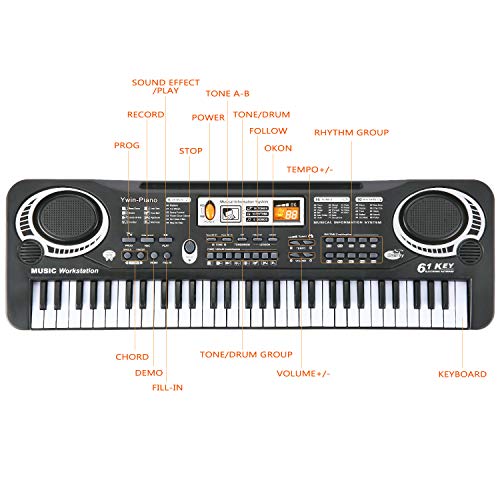 image for Ywin Upgrade 61 Key Kids Piano Keyboard Musical Instruments Toys with 