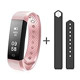 Diggro ID115HR Smart Bracelet Heart Rate Bluetooth 4.0 Sports Pedometer Calorie IP67 Waterproof Sleep Monitor Call/SMS Reminder Sedentary Reminder for Android IOS (Pink)