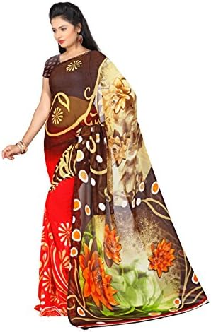 Fab Menia Women's Fancy Party Wear Designer Georgette Printed Saree Free Size Multi-Coloured