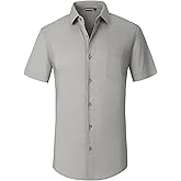 Alex Vando Mens Short Sleeve Dress Shirt Solid Cotton Stretch Button Down Shirt with Pocket