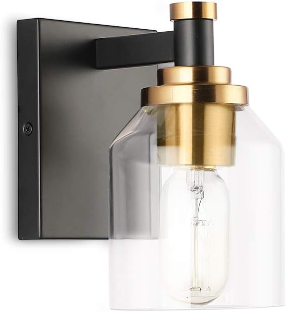 Create For Life 1 Light Wall Light Bathroom Vanity Light Industrial Wall Sconce Bathroom Lighting Matte Black Finish Gold Copper Accent Socket Clear Glass Shade Amazon Com