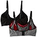 Leading Lady Women's Nursing Bra Wireless Cotton (2-Pack), Black/Gray Stripe, 36 C