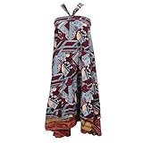 Womans Wrap Skirt Maroon/Grey Two Layer Vintage Silk Magic Skirts Sarong Dress