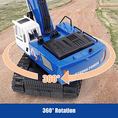 TERRIFI Remote Control Excavator Toy, 1/18 Scale Rc Toys Metal Shovel Double Track 360 Degree Rotation Hydraulic Excavator Toy for Kids Age 4-7 8 9 10 Year Old, Birthday Gifts Ideas