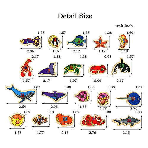 MEIGO Magnetic Fishing Game - Toddler Wooden Magnet Animals and Letters Educational Toys for Kids 2 3 4 5 Year Old Boys Girls (46pcs)