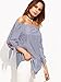 SheIn Women's Striped Off The Shoulder Tie Cuff Blouse - Navy Large