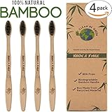 Biodegradable Bamboo Toothbrush Charcoal Toothbrush SOFT Bristle, Natural Brush Kids Safe BPA Free Organic Eco-Friendly and Reusable, 4 Pack