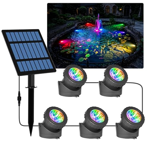 T-SUN Solar Teichbeleuchtung, RGB Solar Unterwasserstrahler LED Teich Licht Teichbeleuchtung mit IP68 wasserdicht, RGB-Farbwechsel Landschaftsscheinwe