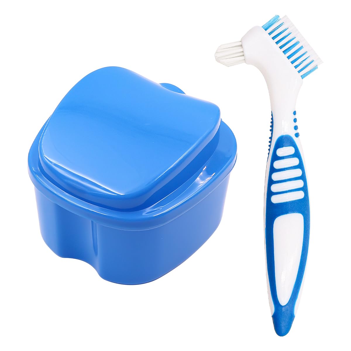 WANGCL Cleaning Set for Dentures Denture Box with Strainer Storage Box Prosthesis Cleaning Brush for Travel Cleaning (Blue)
