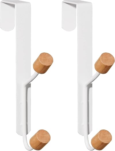 HYMIKO Over Door Hooks 2 Pack Sturdy Metal Wooden Organizer Rack Coats Hats