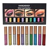 Glitter Liquid Eyeliner 10 Colors Set-Waterproof Sparkle Eyeshadow Long Lasting Metallic Glitter Eyeliner Pen Shimmer Eye Shadow for Parties, Cosplay, Masquerade
