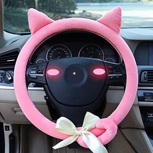 YANG HONG SHOP Super Cute Car Steering Wheel Cover Girl And Woman Cartoon Plush Non-slip Universal 15 Inch / 38CM (Color : Pink)
